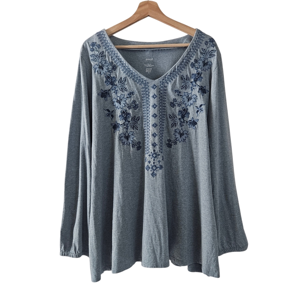 J Jill Pure Jill Floral Embroidered V Neck Embroidered Tunic Sz XL